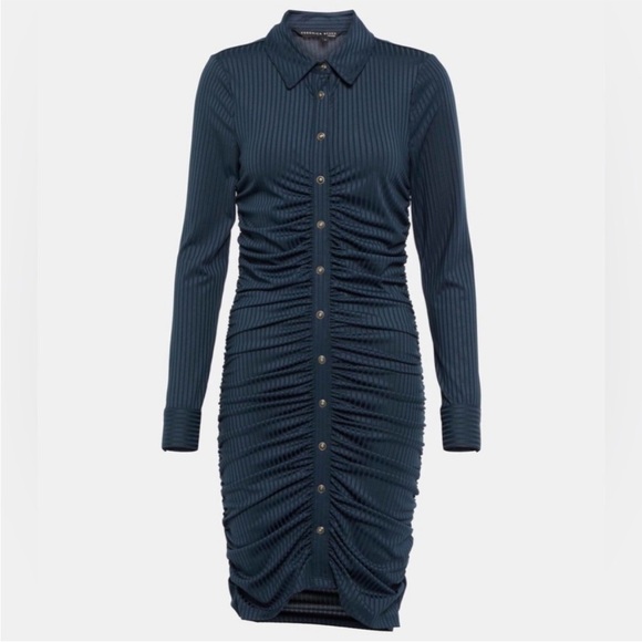 Veronica Beard Davila Blue Asymmetrical Ruched Bodycon Dress in Marine - Picture 4 of 12